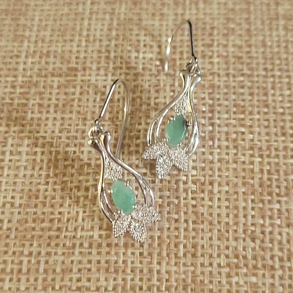 RJ Graziano Sterling Silver Pale Emerald Diamond Chip Earrings 1